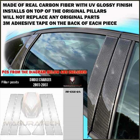 Real Carbon Fiber Window Pillar Trim 6 PCS 06-07 Dodge Charger - Click Image to Close